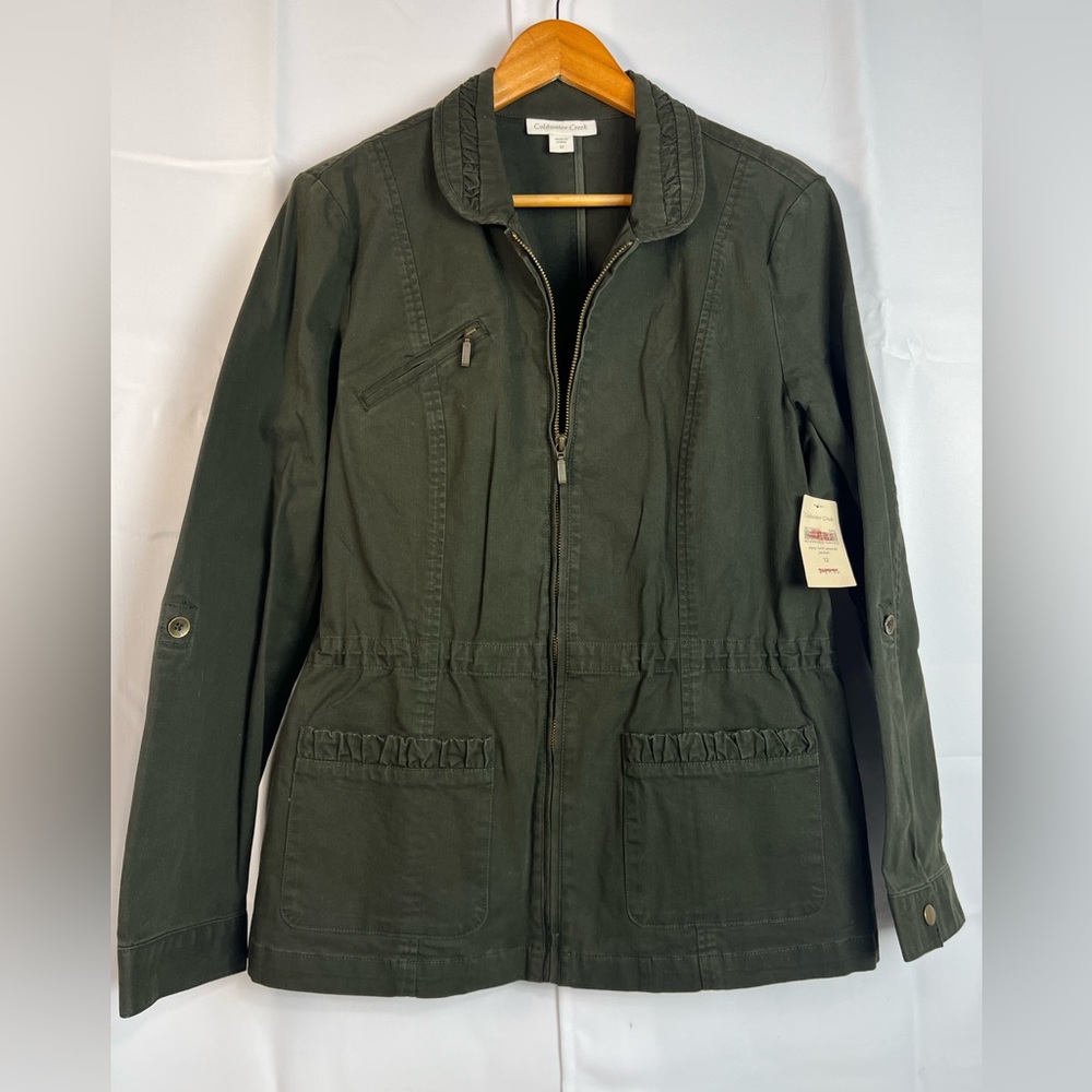 Cold Waater Creek Womens East Twill Anorak Jacket Forest Green Size 12 NWT
